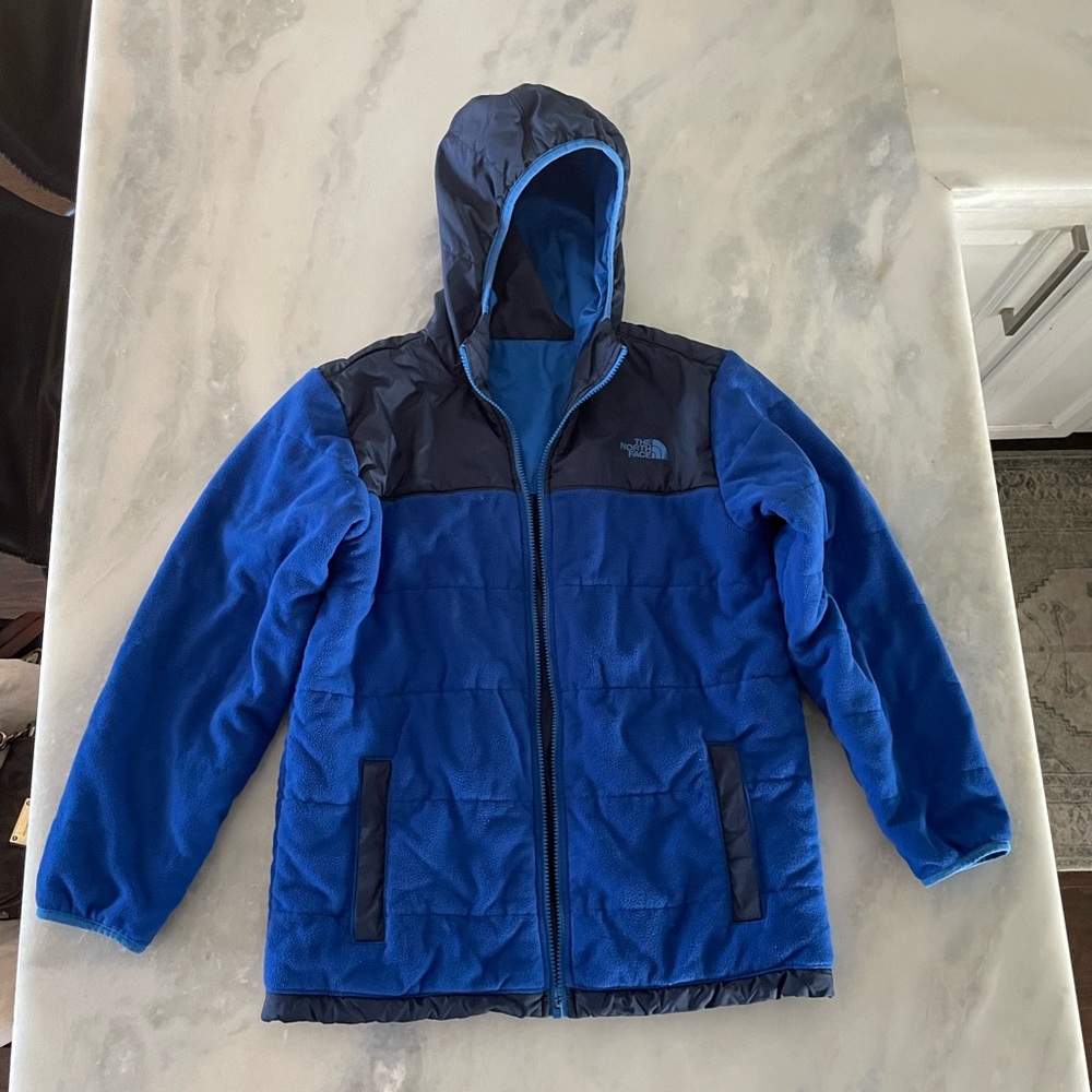 The North Face Jacket Full Zip Fleece Sweater Blue Reversible Youth